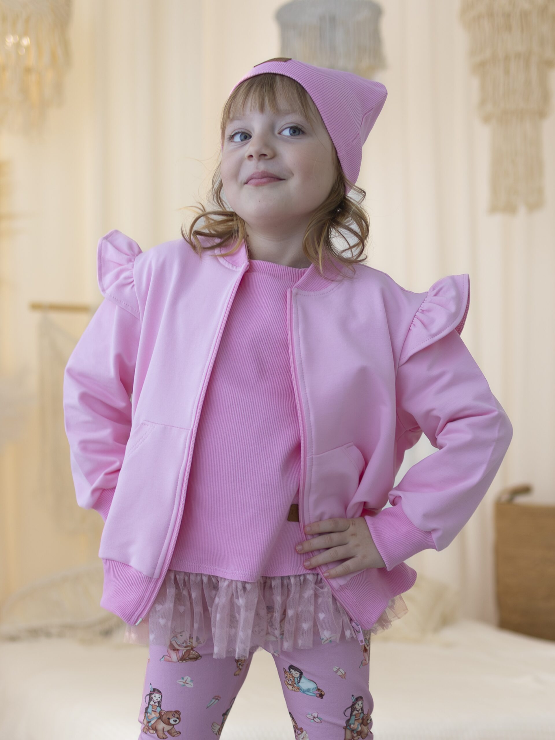 Bluza dziecięca rozpinana BABY PINK falbanki