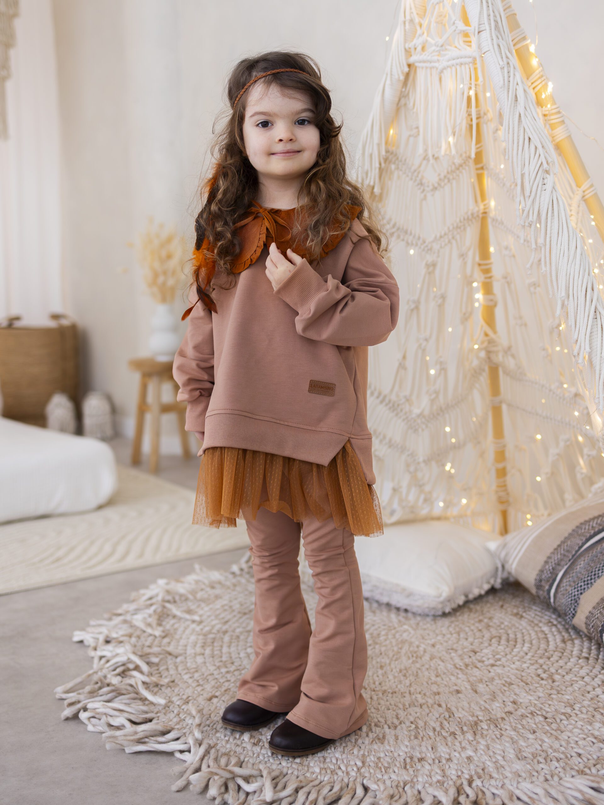 LaBambino2026-wiosna-621 Zestaw bluza tiul i dzwony MOKKA