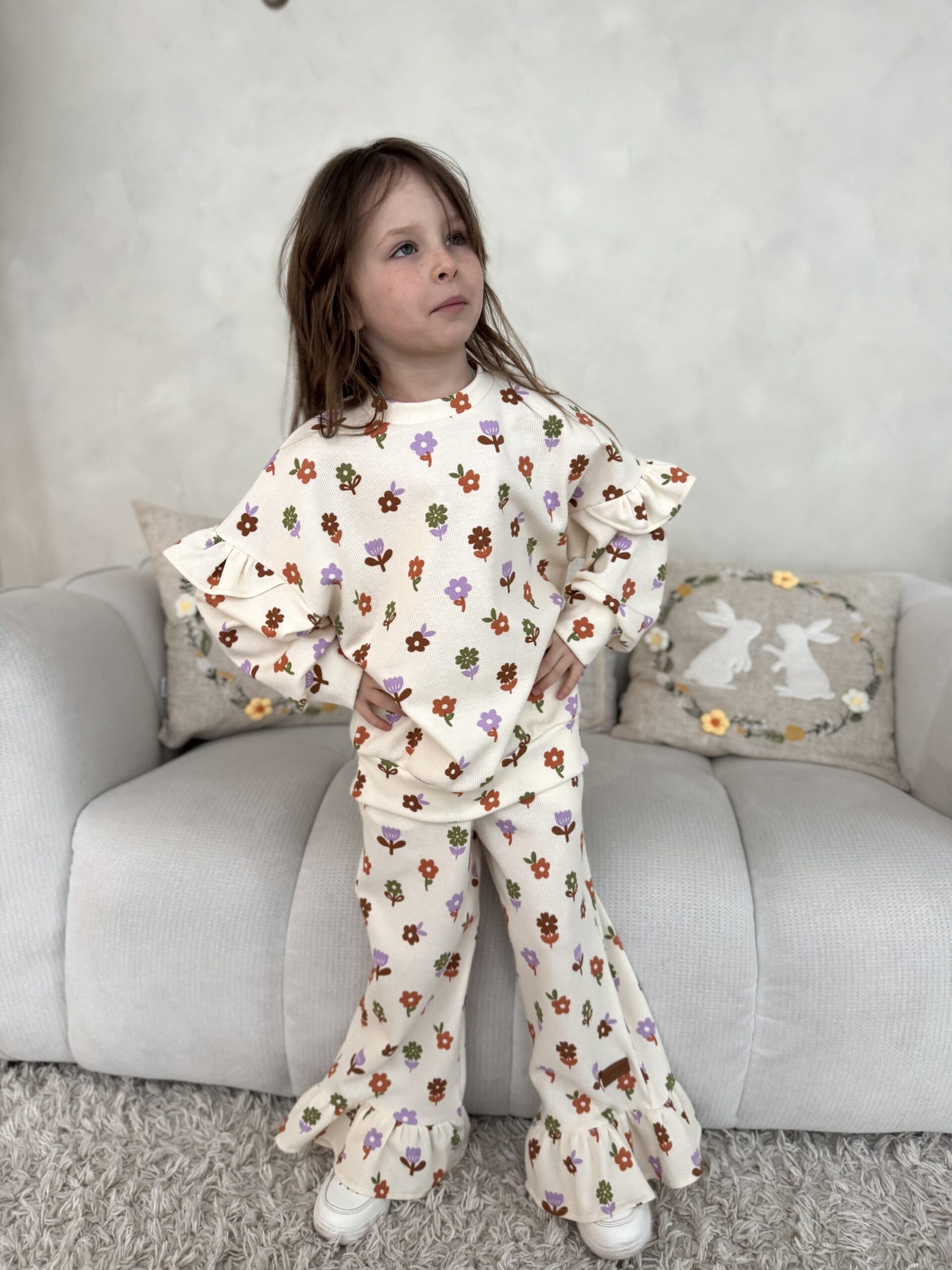 Zestaw bluza falbanka i spodnie BLOOM WAFFEL SPRING